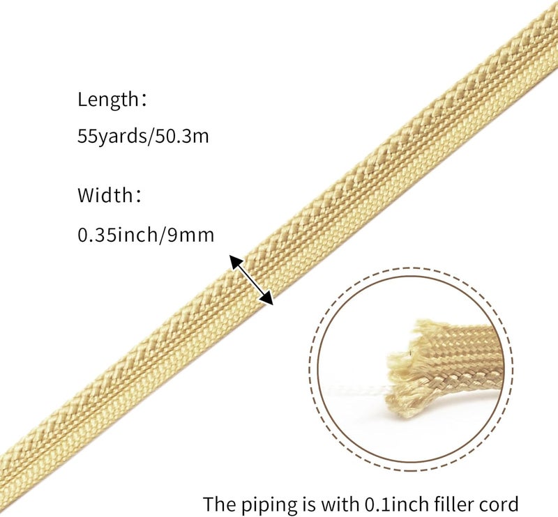 YRCLASYTRIM 0.35inch,(55Yards) Sewing Piping Trim,Shining Polyesterter Cord Trim,for Sewing Clothing,Hometextile, Decoration DIY Crafts Edge Piping Embellishments,30Colour (Gold) - Image 2
